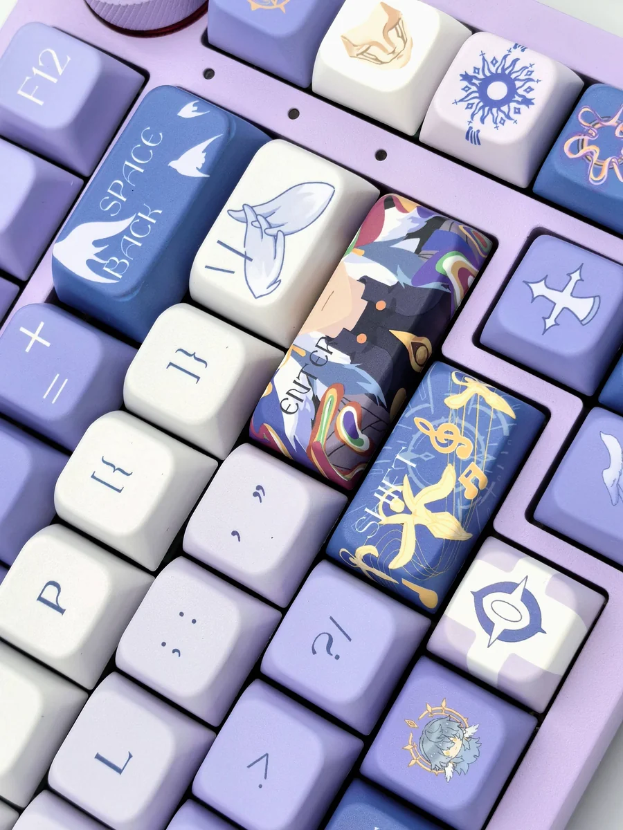 Gallery view of handcrafted Sunday Impressionist MDA profile keycaps set, featuring delicate painterly landscapes and soft hues from various angles.