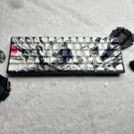 Artistic PBT Sunset With Gull Keycaps Set, dye-sublimated with serene side prints depicting traditional Chinese ink art of seagulls at sunset over calm waters.