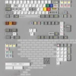 Durable PBT Super Retro keycaps set gallery. Vibrant dye-sub pixel art of iconic retro characters shown from multiple angles. Nostalgic, premium.