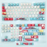 Multiple angles of the exclusive full-set DC Superman keycaps set, showcasing the iconic emblem and classic red and blue heroic design for a premium keyboard.