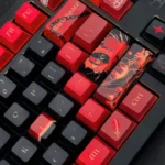 Different angle of the exquisite handcrafted Fiery Surtr artisan keycap set, highlighting its molten lava textures and powerful demonic aesthetic on keyboard.