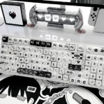 Whimsical Susuwatari PBT Dye-sub keycaps set displayed on a minimalist background, showcasing the enchanting and playful characters.