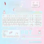 Sweet Marshmallow PBT dye-sub keycaps set with charming side-lit legends, showcasing soft pastel colors and a whimsical, cozy design.