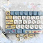 Vibrant Tom & Jerry PBT Dye-Sub keycaps set, showcasing iconic cartoon characters from various angles. This playful 108-key MOA profile set brings whimsy.