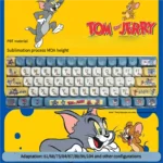 Vibrant Tom & Jerry PBT Dye-Sub keycaps set showcasing iconic characters on a full 108-key MOA profile set for playful keyboard customization.