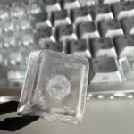 Premium forged carbon keycaps set gaming set, showcasing various angles of the unique texture and sleek side-lit legends.