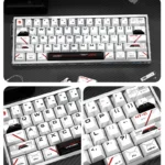 Close-up views of the shimmering pearlescent unicorn PBT keycaps set, revealing their iridescent fantasy colors, mystical unicorn design, and premium design.