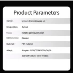 Details views of the shimmering pearlescent unicorn PBT keycaps set, revealing their iridescent fantasy colors, mystical unicorn design, and premium design.