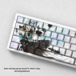 Gallery of Valorant Jett side-lit PBT keycaps set, showcasing their sleek, minimalist design and vibrant legends from multiple angles, emphasizing premium design.