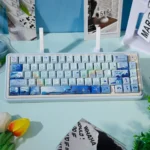 Whale Starlit Keycap Set, detailed views of the stunning deep ocean blue and starlit whale cosmic art design.