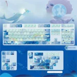 Whale Starlit Keycap Set, highlighting its stunning oceanic and cosmic art. Deep ocean blue keycaps feature ethereal starlit whales.