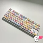 Whimsical Joke Bear PBT Dye-Sub MOA Keycap Set, showing a close-up angle of the durable PBT keys with charming pastel character art and unique MOA profile.
