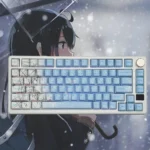 Yukino Keycaps set main image displaying the artistic gradient blue side-lit PBT design with minimalist side-engraved legends for a subtle anime aesthetic.