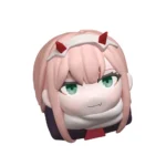 Detailed views of the iconic Zero Two Darling Franxx pink anime keycap, featuring vivid character art and playful aesthetic from all sides.