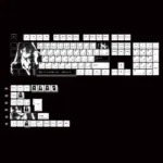 A delightful angled view of the original anime PBT dye-sub keycap set, highlighting vibrant characters and crisp details for your keyboard.