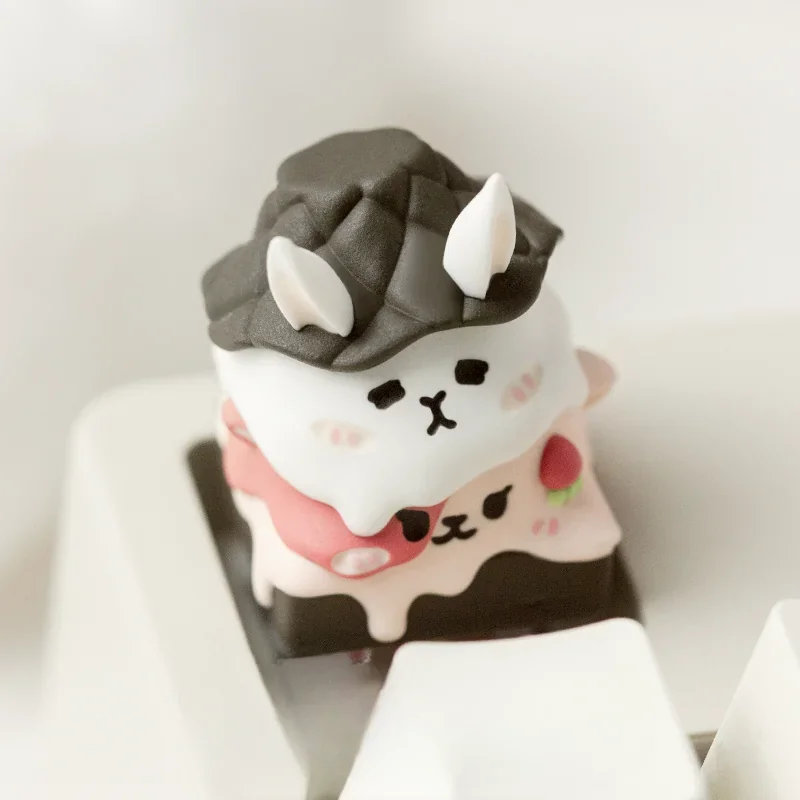 Whimsical handcrafted resin Animal Ice cream cone ESC artisan keycap, showcasing its exquisite vibrant layered details from various perspectives.