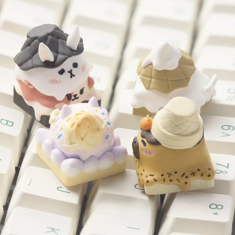 Exquisite handcrafted whimsical Animal ice cream cone resin artisan keycap, showcasing vibrant layered artistry and playful details for your ESC key.