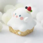 A gallery of the Whimsical Ghost Ice Cream Cone artisan keycap, revealing its intricate spooky-cute resin craftsmanship from various perspectives.