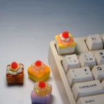 Handcrafted delectable strawberry cream artisan keycap, a whimsical dessert fantasy with vibrant, layered ice cream cake aesthetics.