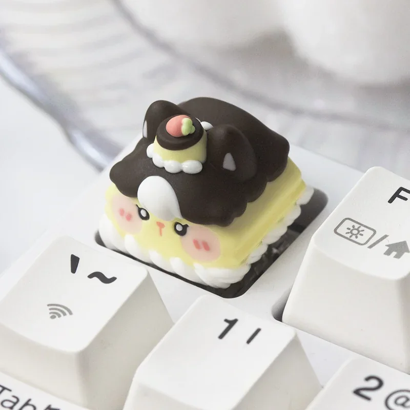 Close-up gallery view of a handcrafted Whimsical Foodie Creature Resin ESC Keycap, showcasing adorable food creatures with vibrant colors and intricated design.