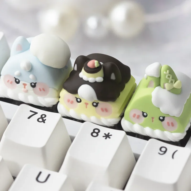 Whimsical handcrafted artisan resin keycap featuring an adorable miniature food creature on an ESC key, vibrant and intricately sculpted.
