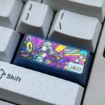 Astra Yao iridescent titanium artisan keycap from multiple angles, showcasing its shimmering cosmic patterns and handcrafted premium finish.