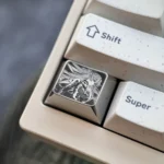 Premium Asuka Titanium Keycap, EVA-02 themed with vibrant design metallic details. An iconic anime collectible, viewed from all angles.