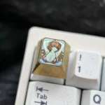 Premium titanium Asuka Langley Soryu artisan keycap, showcasing vibrant details of her iconic Evangelion pilot suit from a dynamic close-up perspective view.