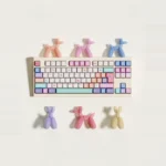 Whimsical Balloon Party PBT Dye-Sub keycaps set for magnetic switches, showcasing vibrant pink balloons and a cheerful aesthetic.