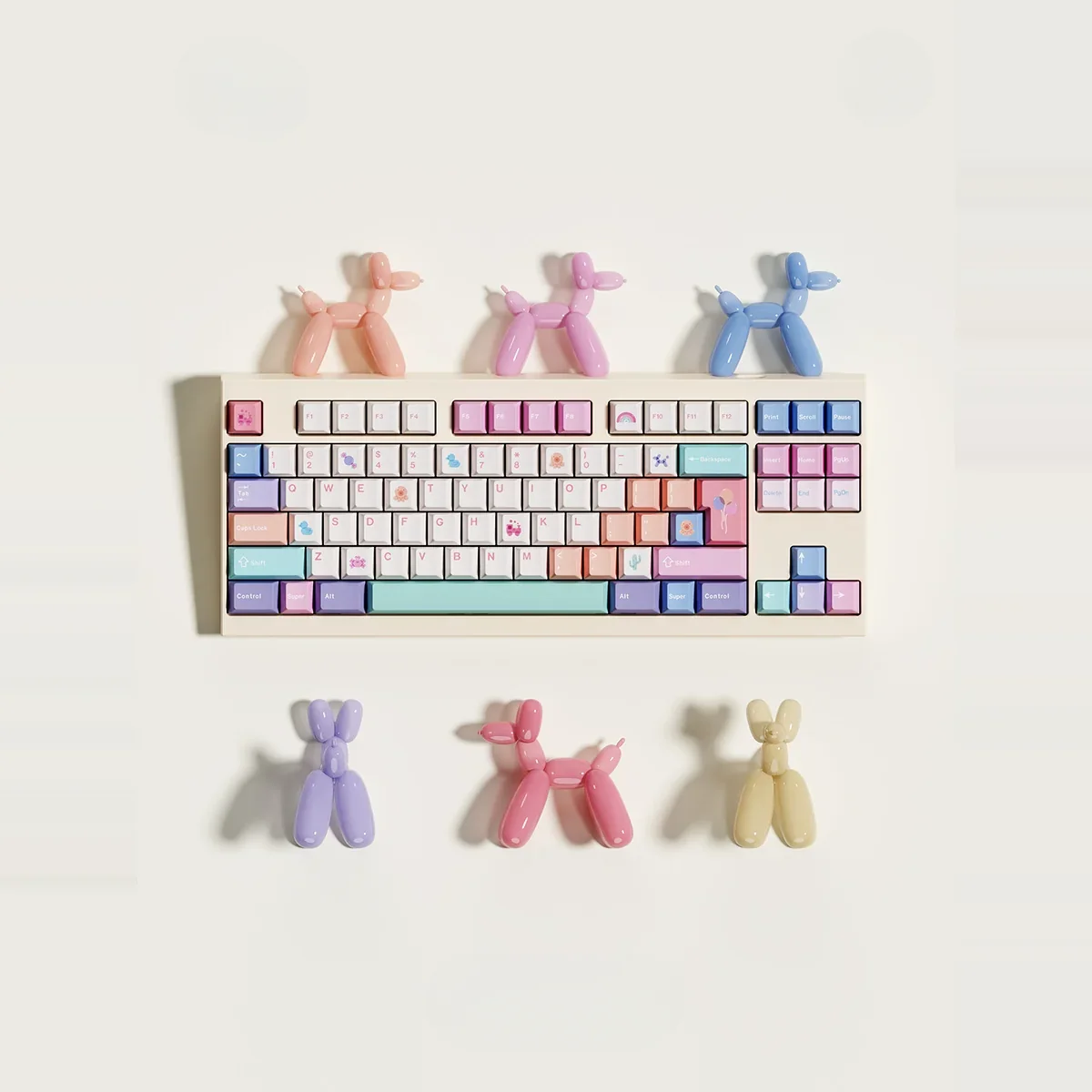 Whimsical Balloon Party PBT Dye-Sub keycaps set for magnetic switches, showcasing vibrant pink balloons and a cheerful aesthetic.