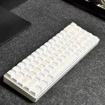 Detailed views of the Baroque PBT Dye-Sub Keycap Set, showcasing intricate platinum and neutral patterns. Highlighting exquisite artistry and PBT durability.