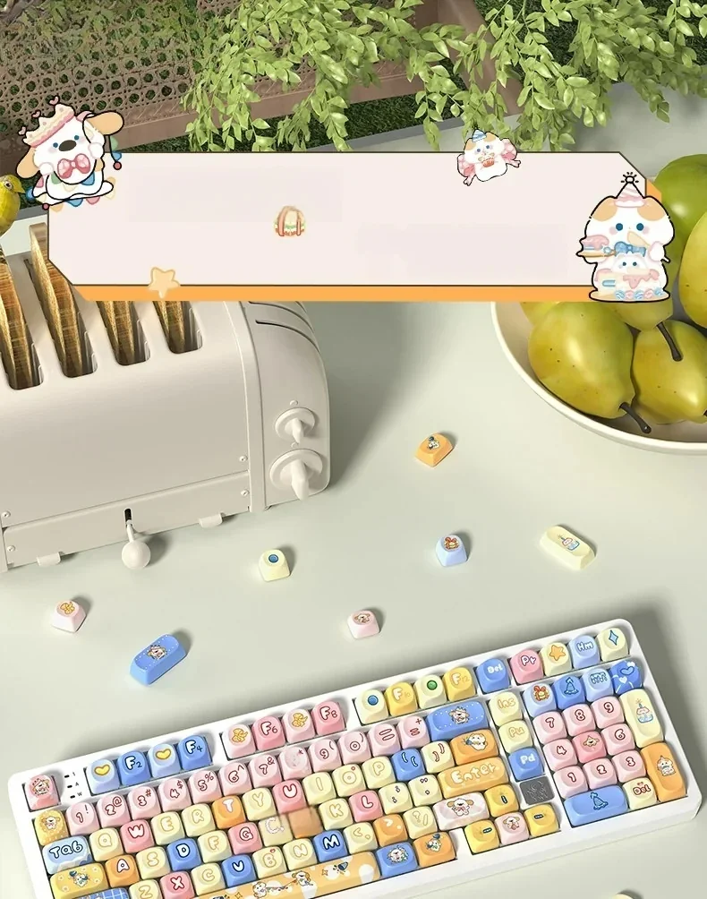 Get the party started with vibrant PBT Dye-Sub Birthday Keycaps Set, showcasing cheerful balloons, cakes, and confetti in playful pastel hues.