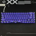 Edgy Gothic Chrome Hearts frosted PC keycap set, showcasing its dark elegance and modern translucent glow from various angles.