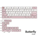 Artistic 83-key butterfly PBT keycaps set, showcasing whimsical pink butterflies, compatible with 60-68% mechanical keyboard.