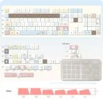 Whimsical Bear Cafe Keycaps Set, showing adorable PBT keys with bear baristas and coffee cups. Luminous PC accents create a cozy, vibrant keyboard.
