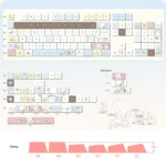 A delightful 143-key PBT dye-sublimated Whimsical Bear Cafe Keycaps set, capturing playful bears in a cozy coffee shop scene, offering durable.