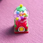 Handcrafted nostalgic candy machine keycap, a vibrant resin art piece, shown from various artistic angles with intricate retro details.