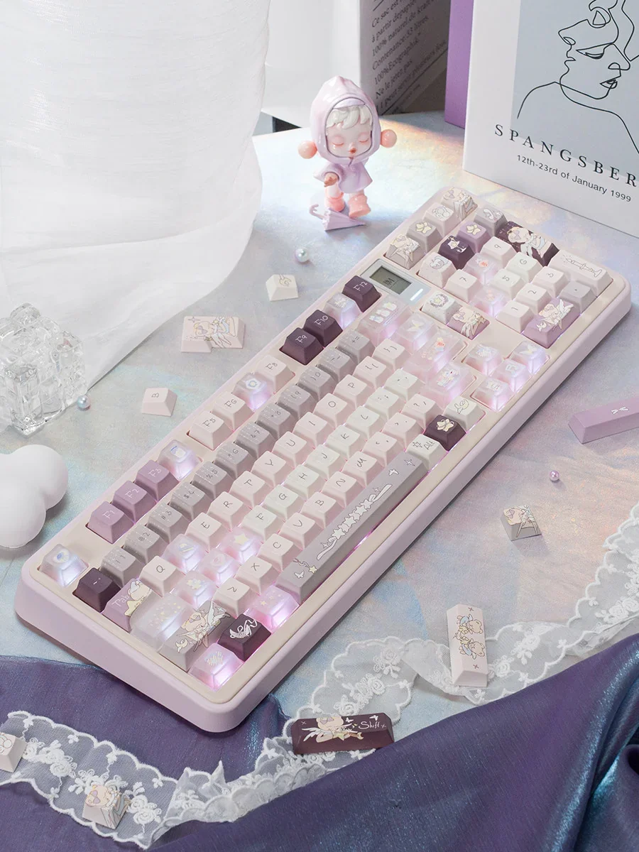 Good Night God Cherry Keycap Set, sparkling with stardust glitter, feature the translucent cosmic night sky and 'Good Night God' theme.