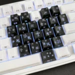 A gallery showcasing multiple angles of the premium Gothic Heart PBT backlit side-engraved keycaps set, highlighting their intricate design and dark elegant.