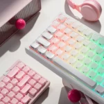 Playful Translucent Crystal Jelly Keycaps Set glowing brightly on a keyboard, showcasing their whimsical feline design and smooth, glossy finish.