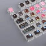 Coral Love Crystal Keycaps Set MDA Profile, viewed from multiple angles. Stunning, translucent keycaps with an enchanting, shimmering coral reef design.