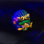 Collectible Cyberpunk Bajie Luminous Artisan Keycap from various angles, highlighting its handcrafted detail, vibrant cyberpunk aesthetic, and unique glow.