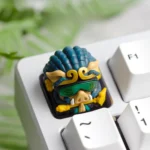 Collectible Cyberpunk Bajie artisan keycap set, handcrafted with luminous cyberpunk details. Different angles highlight its unique design, vibrant colors.