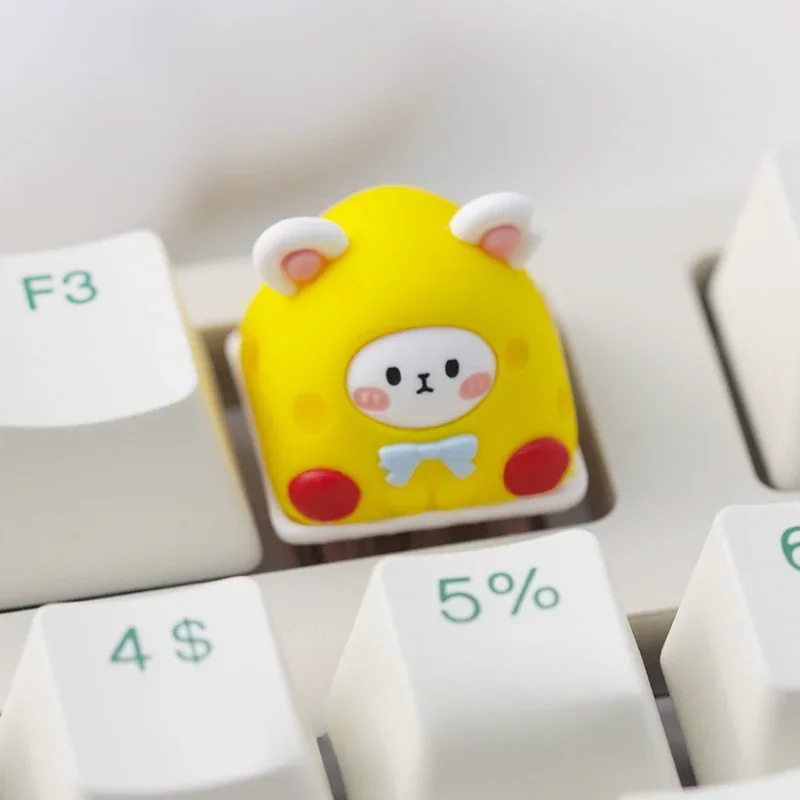 Close-up of a handcrafted whimsical dessert mice resin artisan ESC keycap, showcasing vibrant layered detail and adorable mice nestled within.