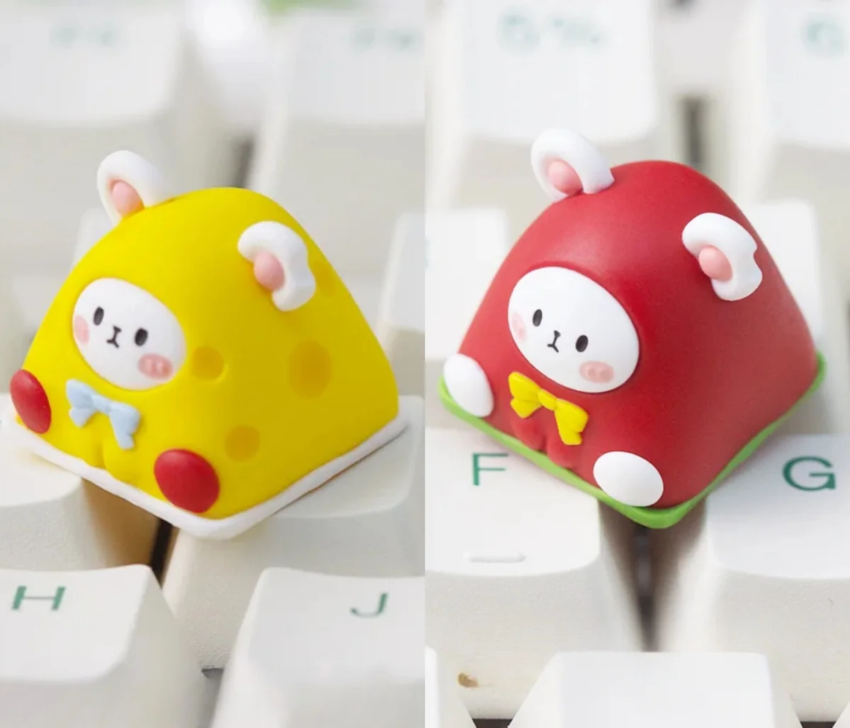 Whimsical handcrafted resin artisan keycap featuring adorable dessert mice nestled in vibrant layers, a unique ESC key.