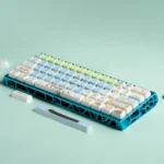 Playful PBT MOA profile Dog Paradise keycaps set, showcasing vibrant dye-sublimated cartoon dog designs from multiple angles, highlighting their ergonomic shape design.