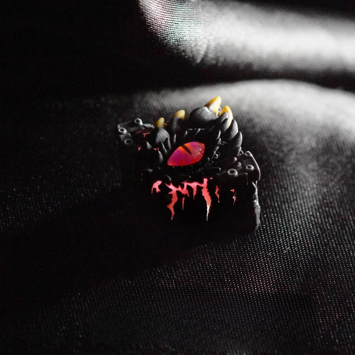 Multiple views of the handcrafted resin Mystical Dragon Eye keycap, highlighting its translucent glow, intricate scales, and captivating reptilian design.