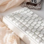 Ethereal Dream Butterfly Keycap Set gallery showcases durable milky white PC keycaps, serene butterfly motifs, and Cherry profile.