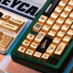 Exquisite Egypt Black & Gold PBT keycap set, featuring intricate hieroglyphs and a luxurious metallic finish, viewed from a dynamic angle.