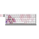 Elysia Honkai Impact 3rd luminous PBT keycaps set, featuring elegant side-printed legends glowing with the signature pink and white palette.